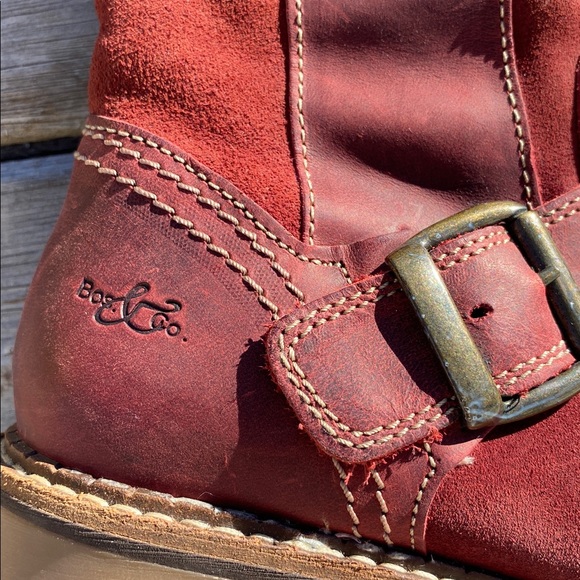 Bos & Co. Women's Burgundy Leather Combat Boots - Picture 2 of 8